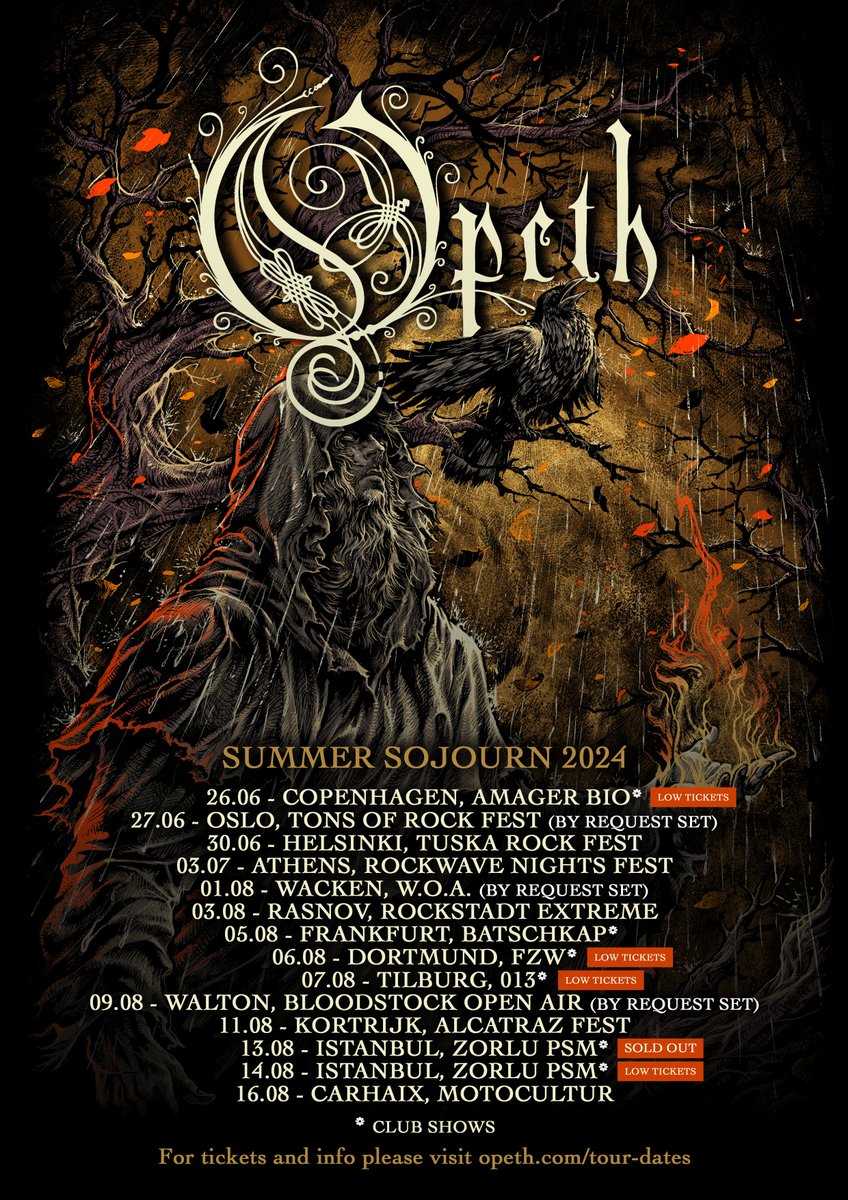 Who is coming to see us on our 'Summer Sojourn 2024'? Tickets on sale NOW opeth.com/tour-dates