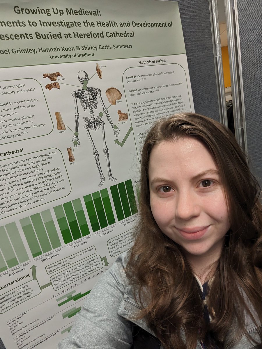 Excited to present my poster on the health and development of adolescents from medieval Hereford Cathedral @ukas2024 ! I’ll be next to my poster from 5:15pm today to answer questions about my research. Interested in #osteology, #palaeopathology or  just curious, come & say hi!