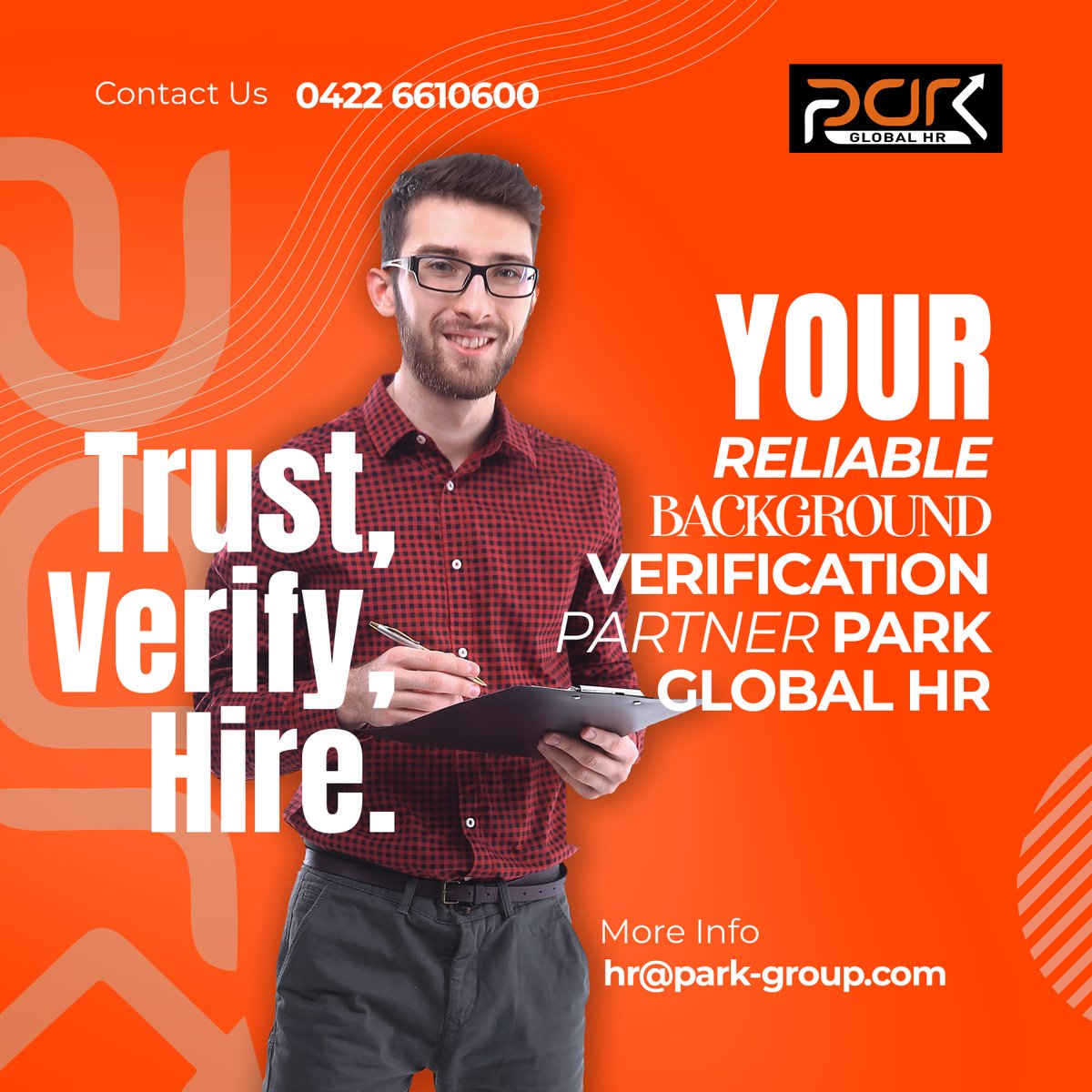 Trust, verify, hire with confidence! Partner with Park Global HR, your reliable background verification ally. Ensure peace of mind in your hiring decisions. 

#ParkGlobalHR #BackgroundVerification #ReliablePartner