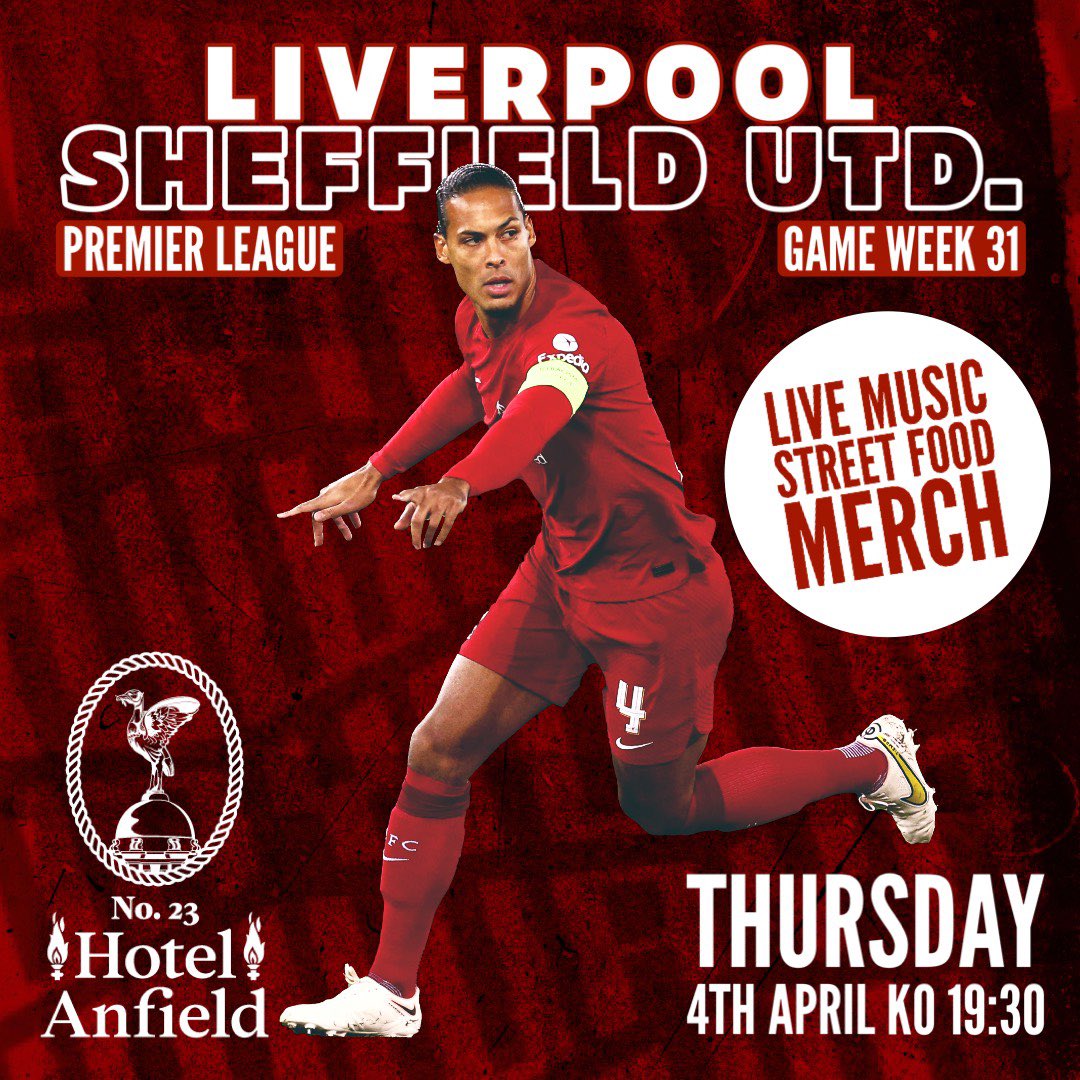 The reds are back 😍 We’re taking on Sheffield United tomorrow with the challenge to keep the lead in the race for the title 💪🏼 We are open from 4pm tomorrow so come down early before the game for the boss atmosphere here at Hotel Anfield 🍻, We have @marckenny with live music