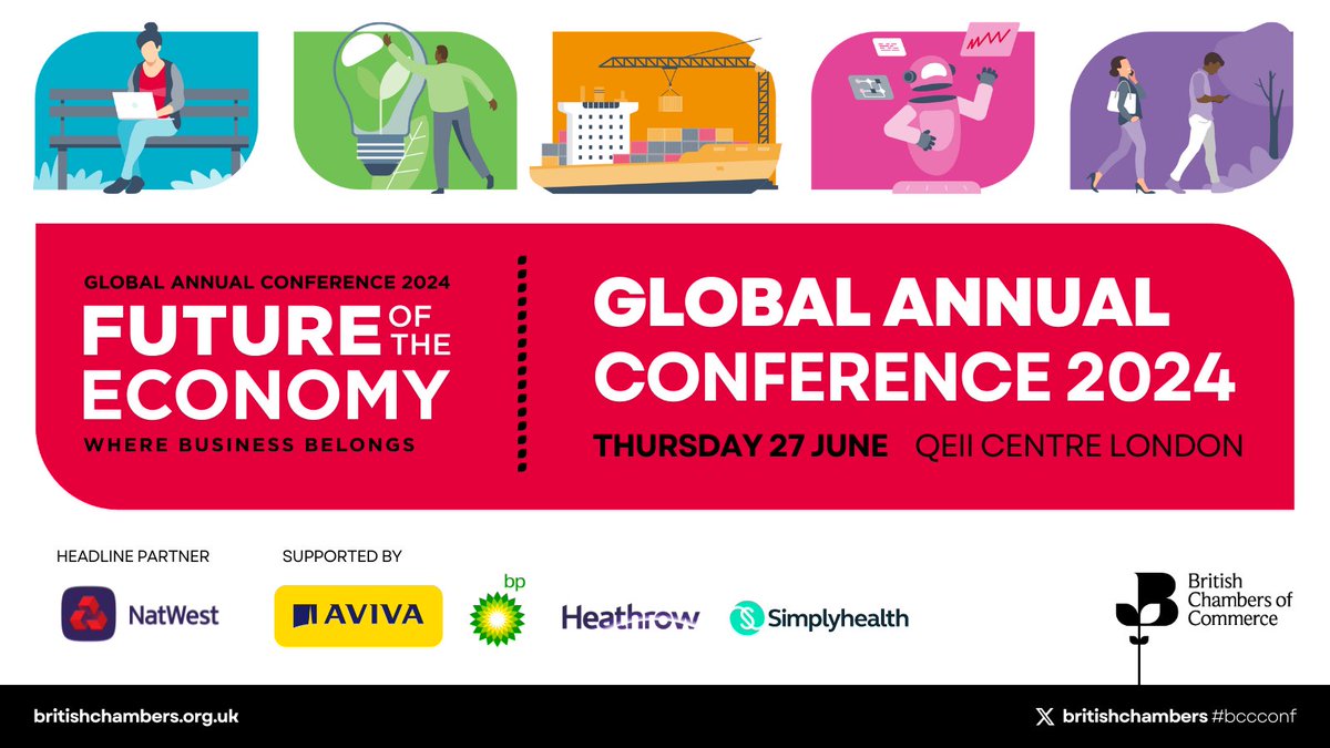 Tickets are on sale for #BCCCONF✨ Themes: People and Work 🏙 Global Britain 🌍 Digital Revolution 🤖 Green Innovation 🌱 Local Economy of the Future 📈 👉ow.ly/tkmM50QVpG5 Headline partner @NatWestBusiness. Supported by @avivaplc @bp_UK @HeathrowAirport @SimplyhealthUK