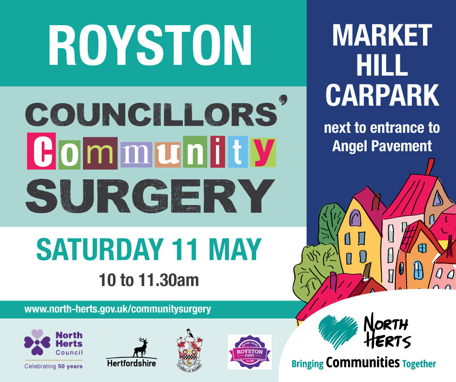 Do you have any matters of interest or concern about Royston? Make your way to Royston Community Surgery on Saturday 11th May to discuss these with your local councillors. More details below: