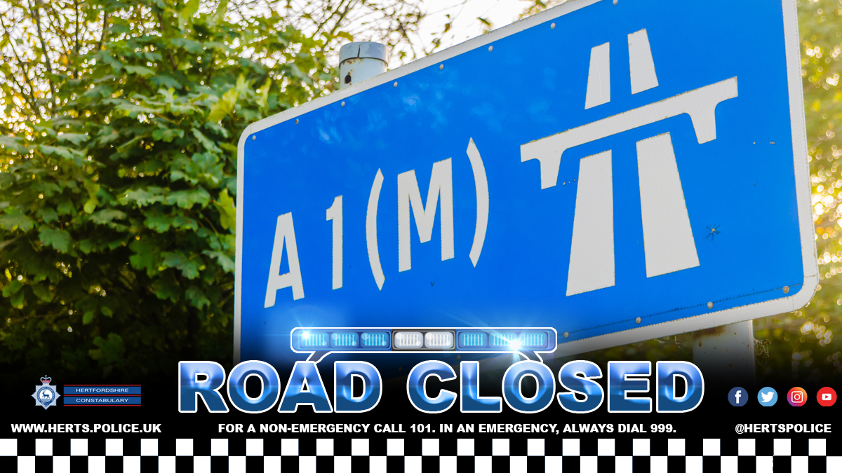 ⚠️ We are currently dealing with a road traffic collision on the A1(M). The road is currently closed southbound between Junction 9 (#LetchworthGate) and 8 (#StevenageNorth). Motorists are urged to please avoid the area. Thank you for your co-operation.