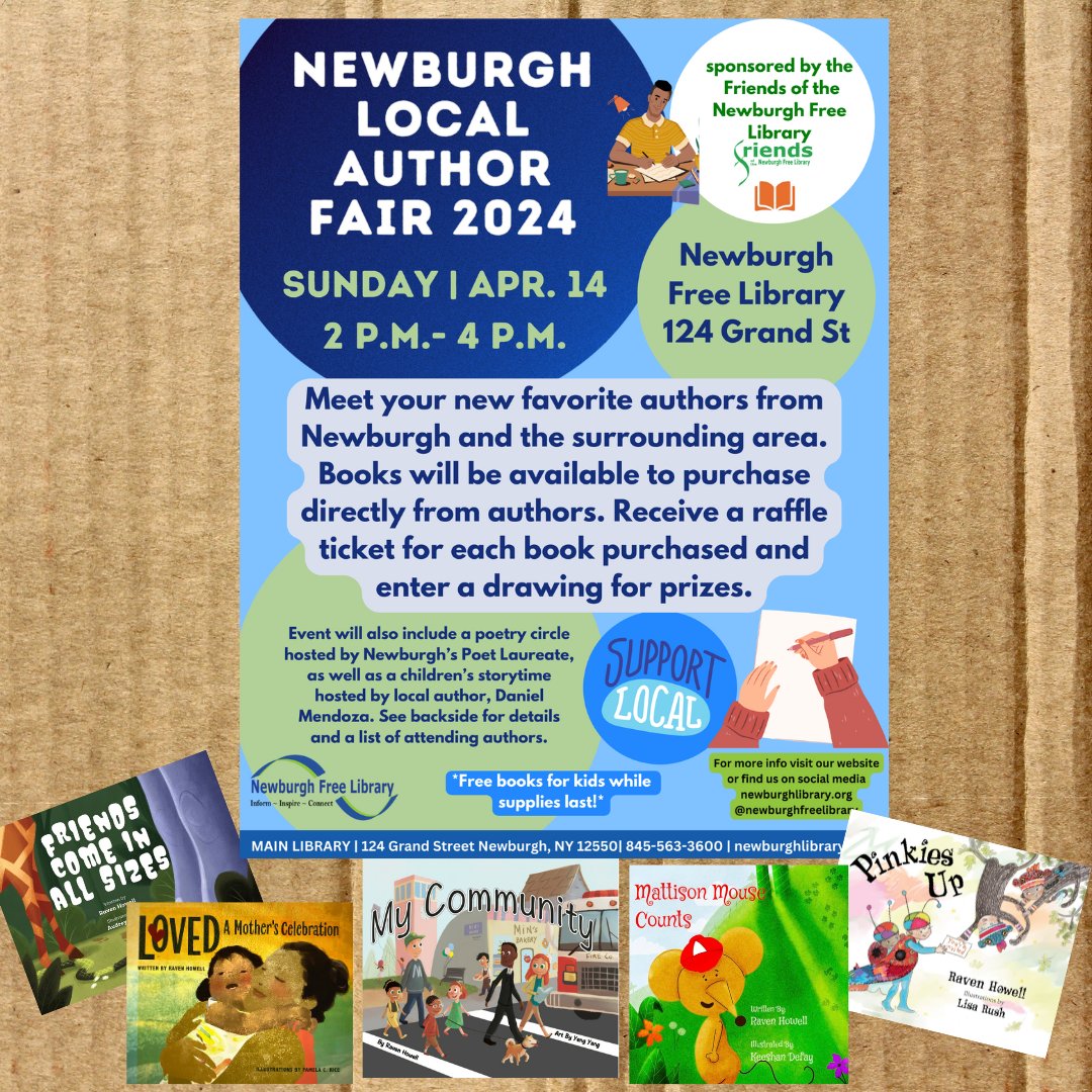 I'm very excited about the upcoming book fair - I'll be among several authors to share and sign books! It promises to be a fantastic family event. #authorslife #picturebooks #childrensbooks #booksigning #libraryfair #librarybookfestival #newburghny #newburghevent