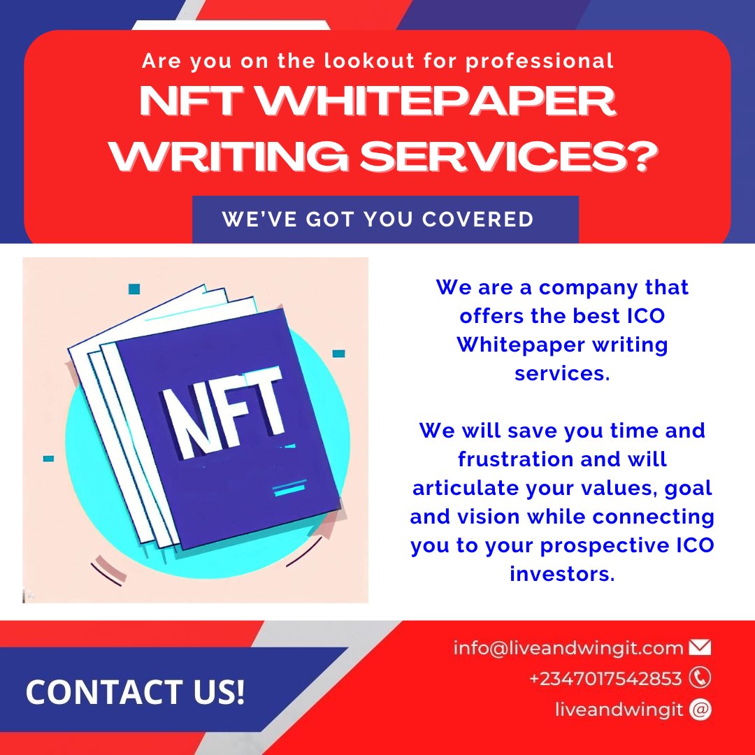 liveandwingit's tweet photo. Ready to mint your success in the world of NFTs? Our whitepaper writing services are the key to unlocking your project's full potential. Let's craft a roadmap for your digital masterpiece.
#NFT #NFTs #NFTCommunity #NFTCollection #NFTWhitepaper #Whitepaper #Whitepaperwriting #nft https://t.co/3HSJvbGD5l