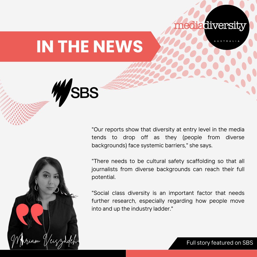 MDA’s CEO, Mariam Veiszadeh, spoke to SBS about the importance of diversity in media! Full story can be read here: sbs.com.au/news/article/d… #mda #mediadiversityaustralia #mdaimpact #mdainmedia #mdainthenews