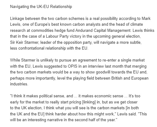 Would the UK link its carbon scheme with the EU's under a Labour government? Analysts like @MCL1965 and from @Vertis_EF @EnergyAspects seem to think so even though this process would include its fair share of complications #OCTT #EUAs #UKAs #EUETS #UKETS