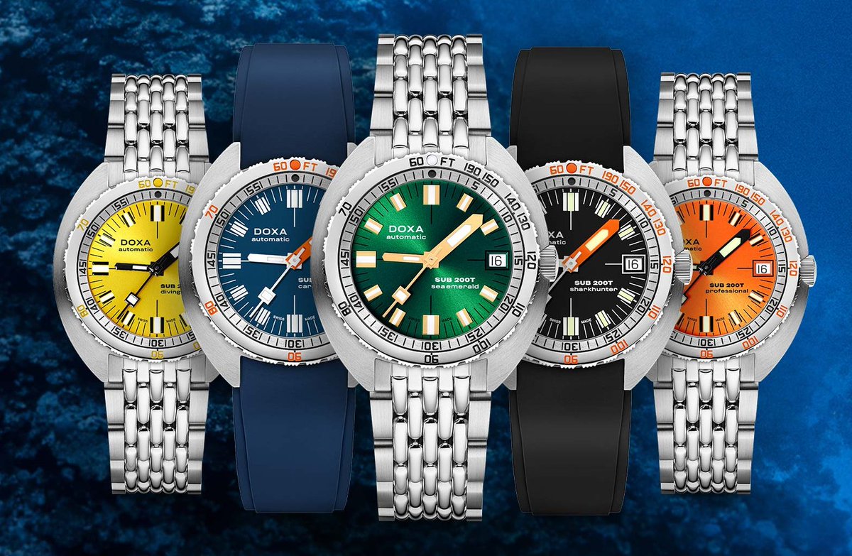 #DOXA unveils today the #SUB200T, a new #divewatch range offering a 39mm case size and new dials, such as the Sea Emerald Green. Full details at timeandwatches.com/2024/04/introd…
#doxawatches #doxasub200t