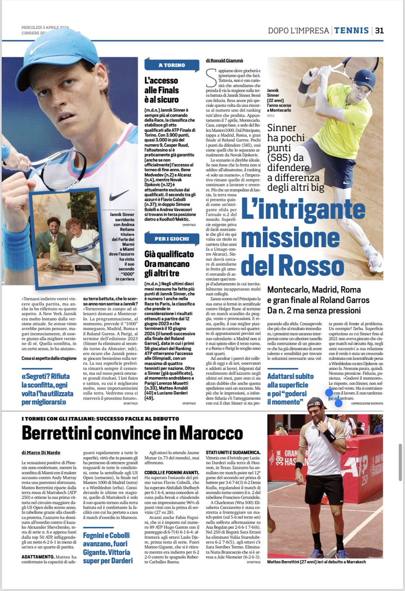 Oggi per il <a href="/CorSport/">Corriere dello Sport</a> una mia intervista (tutta tennistica) a Simone #Vagnozzi. Presente e futuro di #Sinner 

#Tennis