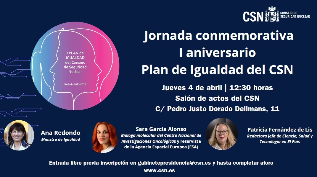 🗓️ Mañana jueves participo en la jornada organizada por el @CSN_es. Conversaré con la Ministra de Igualdad, @_anaredondo_, y con la periodista @pflis sobre la importancia y necesidad de contar con el talento femenino en las carreras y profesiones STEM.