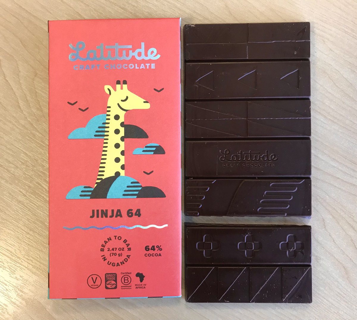 A bright and beautiful bar from ⁦@CraftLatitude⁩ of Uganda, made in Kampala with beans directly sourced from certified organic farmers. Tasty, too