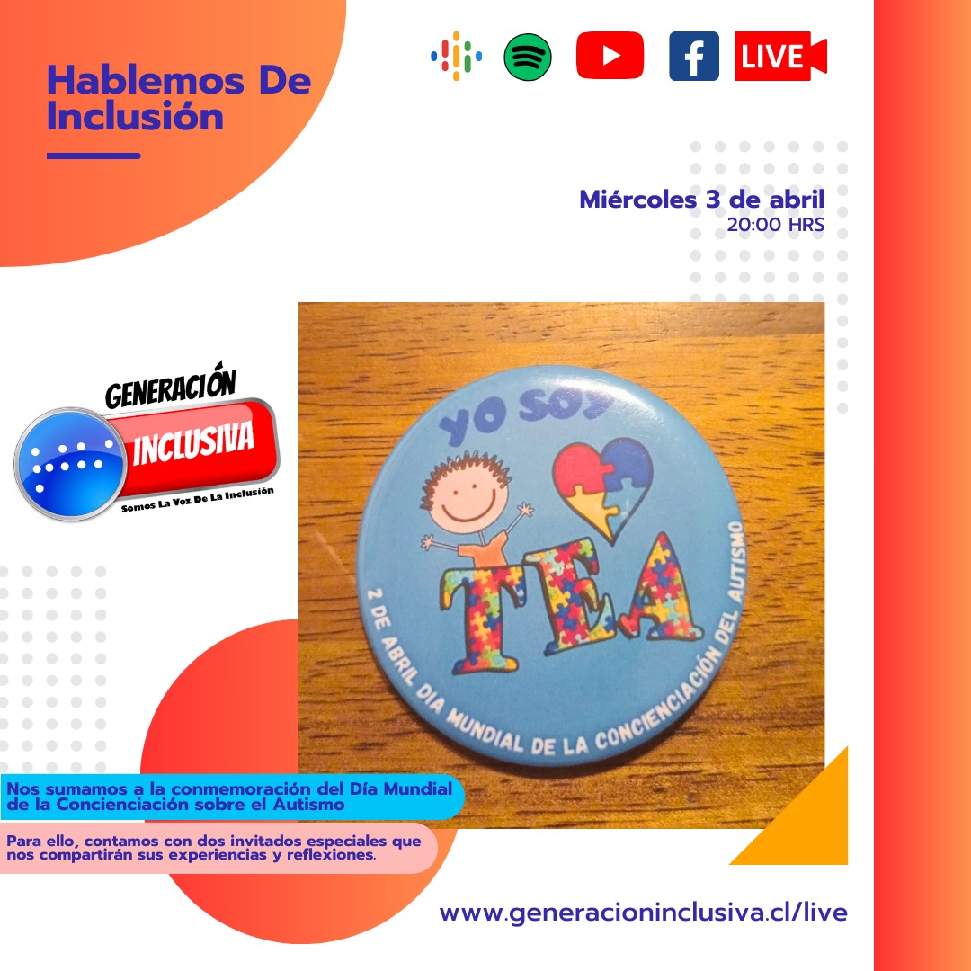 🌟 Este miércoles en #HablemosDeInclusión: Cristian Jeria de Horizontes Sin Límites y Maria Molina de TEAmamos hablan sobre autismo en el Día Mundial de la Concienciación sobre el Autismo. Únete a las 20 horas para escuchar sus experiencias y reflexiones. ¡No te lo pierdas! 🎙️🌍