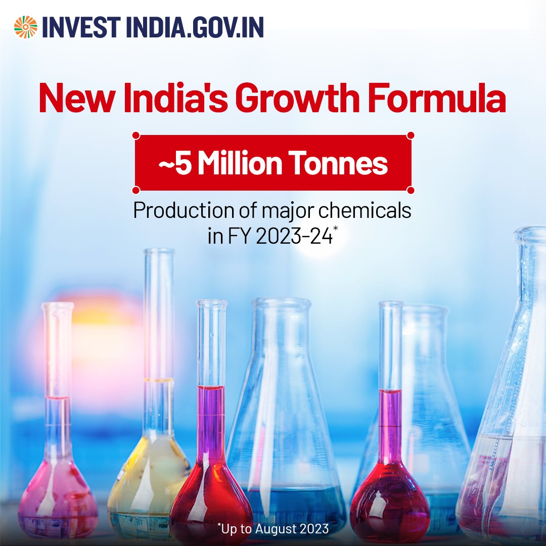 Choose from the 80000+ strong commercial products portfolio of #NewIndia's chemical sector - from bulk, speciality, agrochemicals to petrochemicals, polymers, & fertilisers. Let's join forces to catalyse India's growth: bit.ly/II-Chemicals #InvestInIndia #Chemicals