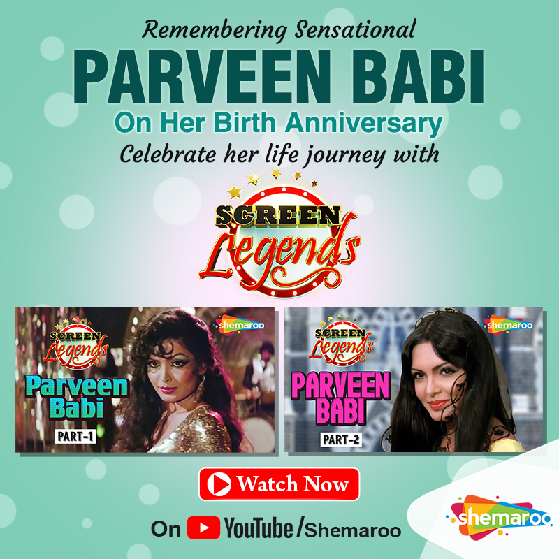 Celebrating the eternal beauty and charisma of Parveen Babi on her special day with the iconic episodes of Screen Legends. 🎥✨ Watch now: bit.ly/43HZ3BU #ShemarooEnt #ScreenLegends #BirthdaySpecial #ParveenBabi