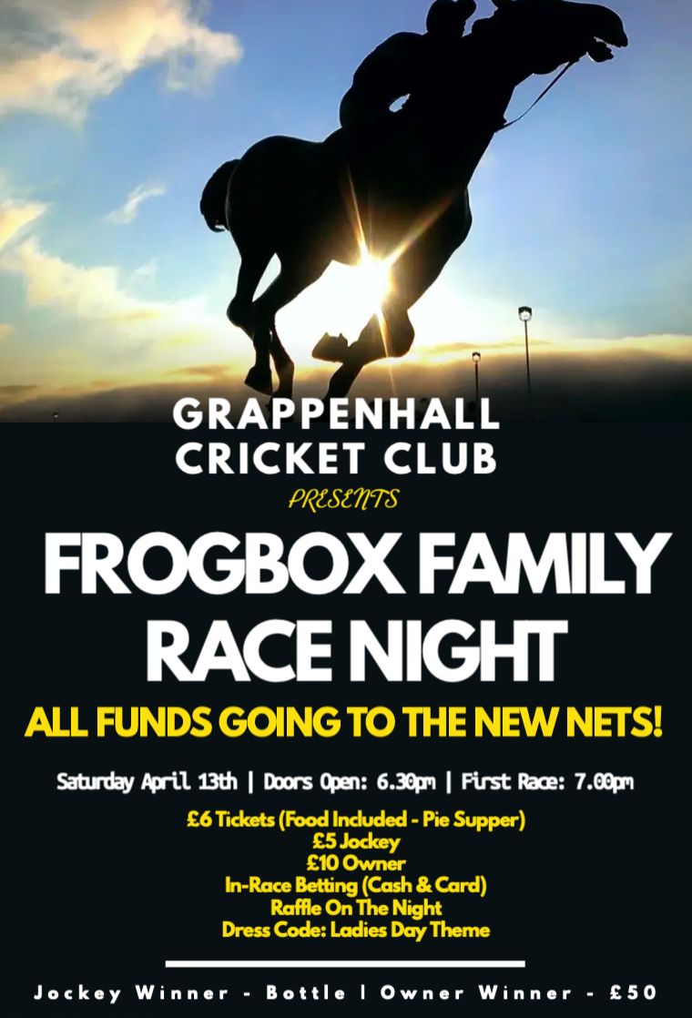 🚨 We've now had over £500 of ticket sales, horses and jockeys for the 2024 Family Race Night. 🐎 With all funds raised going towards our new nets, please continue to support the club and get involved! justgiving.com/page/grappenha… #upthegrappers