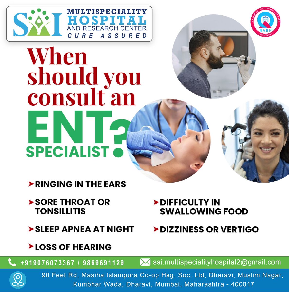 When should you consult an ENT SPECIALIST ? Contact to Sai Multispeciality Hospital ResearchCentre #hospital #entdoctor #saihospital #doctors #surgeon #mumbai