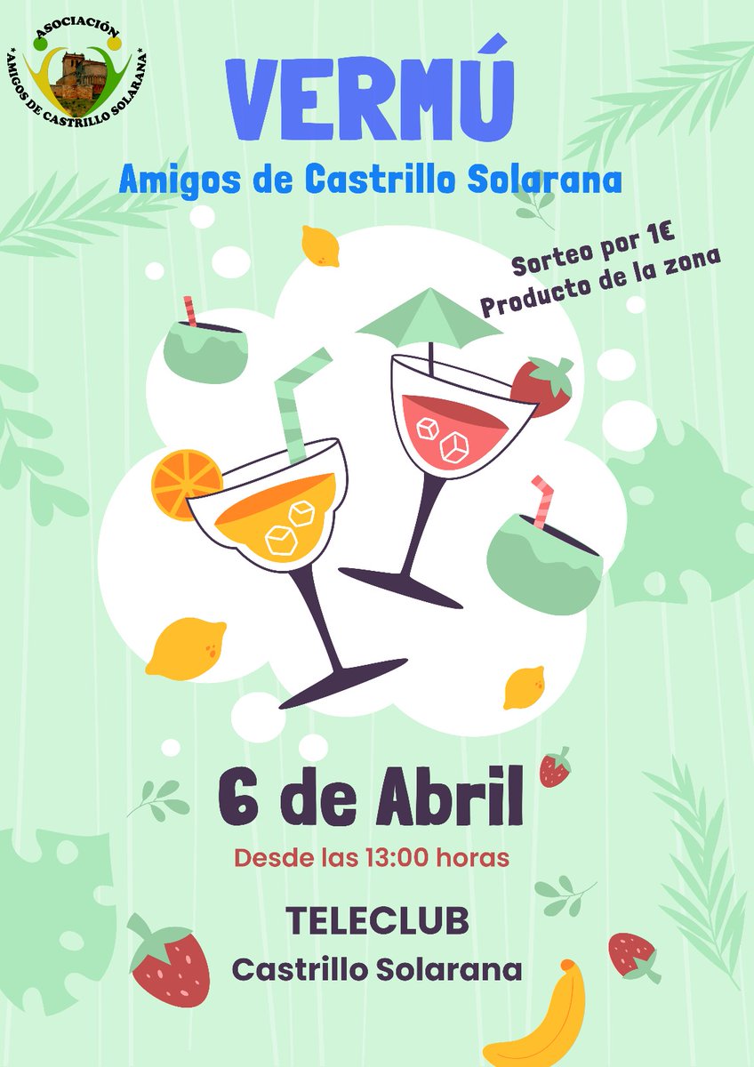 Todos los primeros sábados de mes habrá vermú organizado por la Asociación Amigos de Castrillo Solarana en el <a href="/castrillo_bar/">Teleclub Castrillo Solarana</a> 
Y sorteo de algún producto de la zona 😱 #arlanza EMPEZAMOOOOS‼️‼️‼️