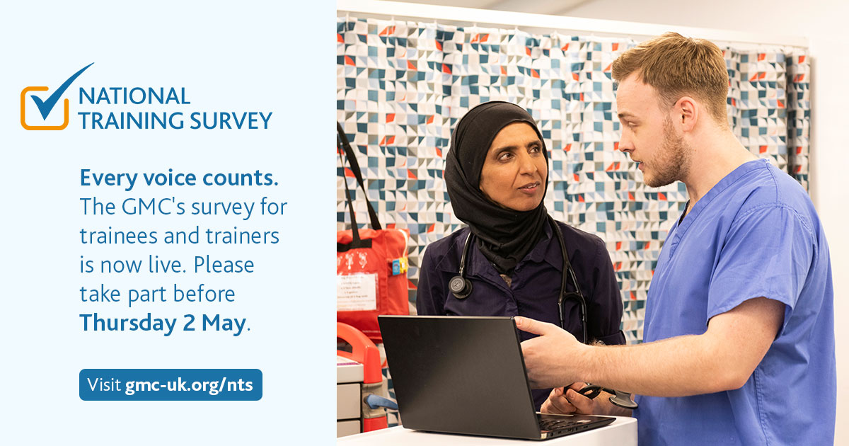 Have you completed the GMC National Training Survey?? 

The survey is now OPEN and can be accessed via the link below:   
 gmc-uk.org/registration-a… 

#GMC #Medical #Education #LSCft