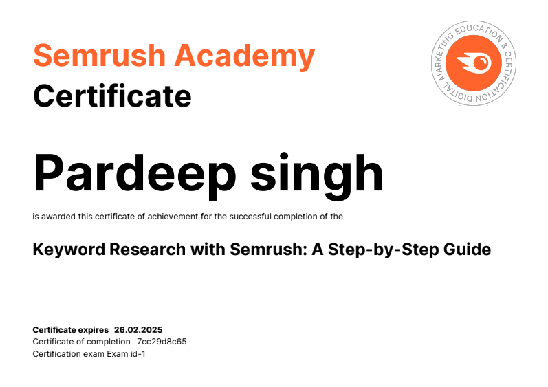 iam__Deep8's tweet photo. "i proud to show my @SemrushAcademy  Certificate. Greatful the knowledge, skills and strategies gained. Thank you EKarma Higher Education Haryana for providing Digital Marketing training i am also thankful to @semrush  for providing the best knowledge and certificate to me https://t.co/9rUV5EO33E
