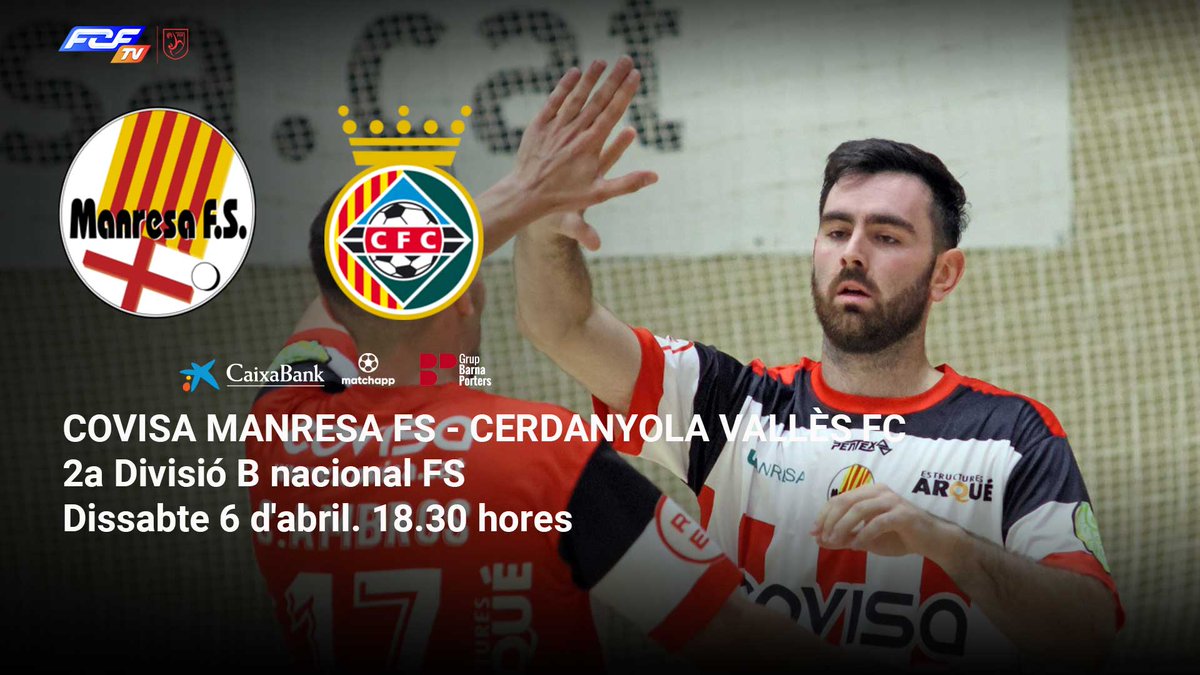 📢 Lliga Catalana de Futbol Sala en directe: ⚽️ @ClubManresaFS 🆚 @FsCerdanyolaFc 🏆 J25 | 2a Divisió 'B' nacional FS 📅 Dissabte 6 d'abril ⏰ 18.30 hores 📺 fcf.tv 🔗 Més a fcf.cat/noticia/covisa… #FCFTV #LCFSendirecte