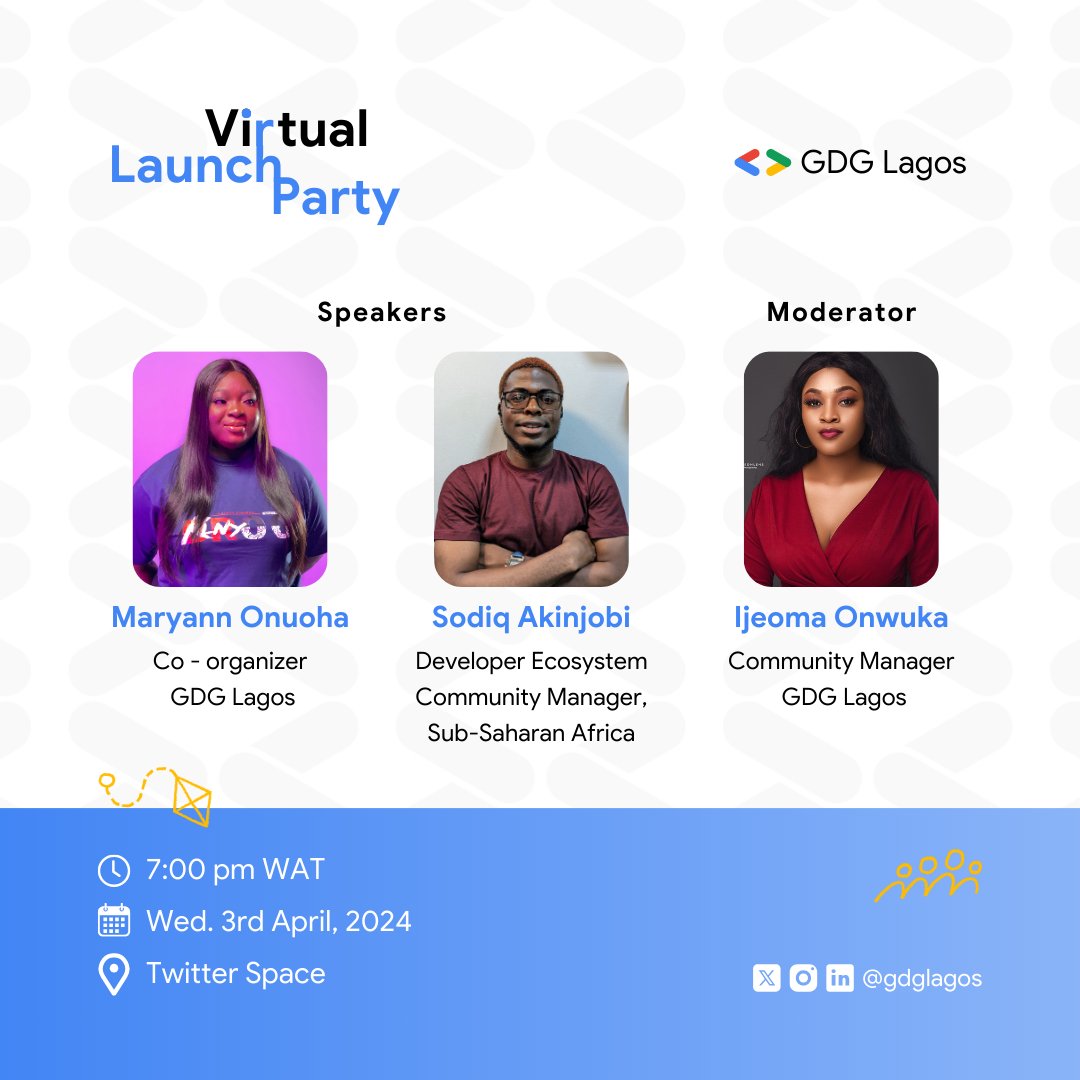 Drum rolls 🥁 The moment we have all been waiting for is here💃💃 Join us today by 7PM WAT for an inspiring conversation with our amazing guest speakers @Geektutor @MaryanneOnuoha and moderator @BelindaIjeoma Remember, you can join us by clicking the link below…