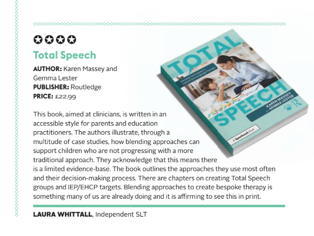 What a surprise! Opening up the @RCSLT bulletin and spotting a book review - thank you Laura, we think you've summed up our book really well 💙 @RoutledgeEd #speech #speechtherapy