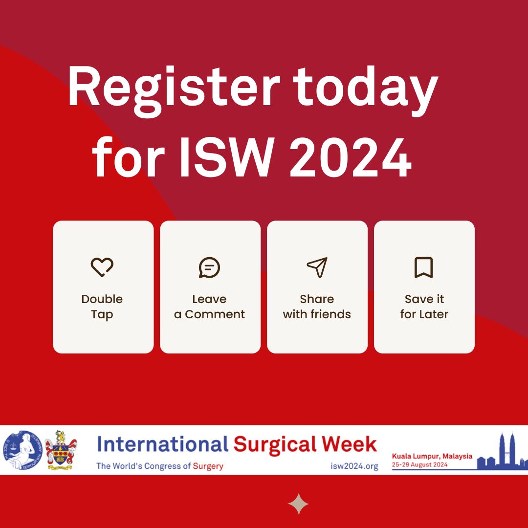 Register today for the International Surgical Week 2024 and be part of an exceptional scientific gathering 👉bit.ly/48avjOM 

Become a member of ISS/SIC👉bit.ly/3EayjOm 
#JoinISSSIC #isssic #surgicalmembership #surgicalsociety  #isw2024kualalumpur #isw2024