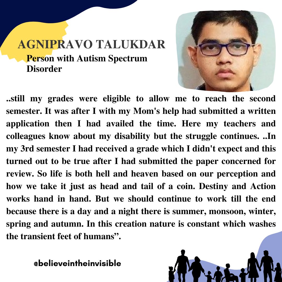 As we observe the #WorldAutismMonth, Agnipravo, a person with #AutismSpectrumDisorder shares with us his childhood experience of living with the #InvisibleDisability. If you too have a story to tell, share here - forms.gle/nNWCYnZmR6dL4h… #AutismAcceptanceWeek #AutismAwareness
