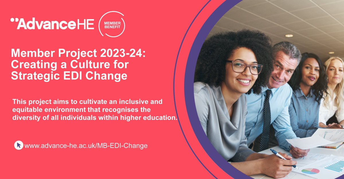 Launching today! Our NEW #memberbenefit project, ‘Creating a culture for Strategic #EDI Change’ focuses on how we can integrate #fairness, #justice, and #equality into institutions strategies in #HigherEd. Find out more - social.advance-he.ac.uk/aVdE3h