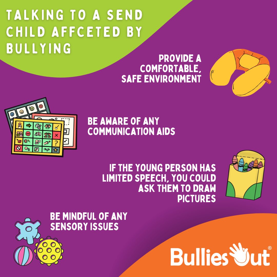 💬 Here's how you can talk to a SEND child about bullying behaviour 🔗 Visit our website to find out more 👉  bit.ly/3TEbgmz #autism #SEND #antibullying