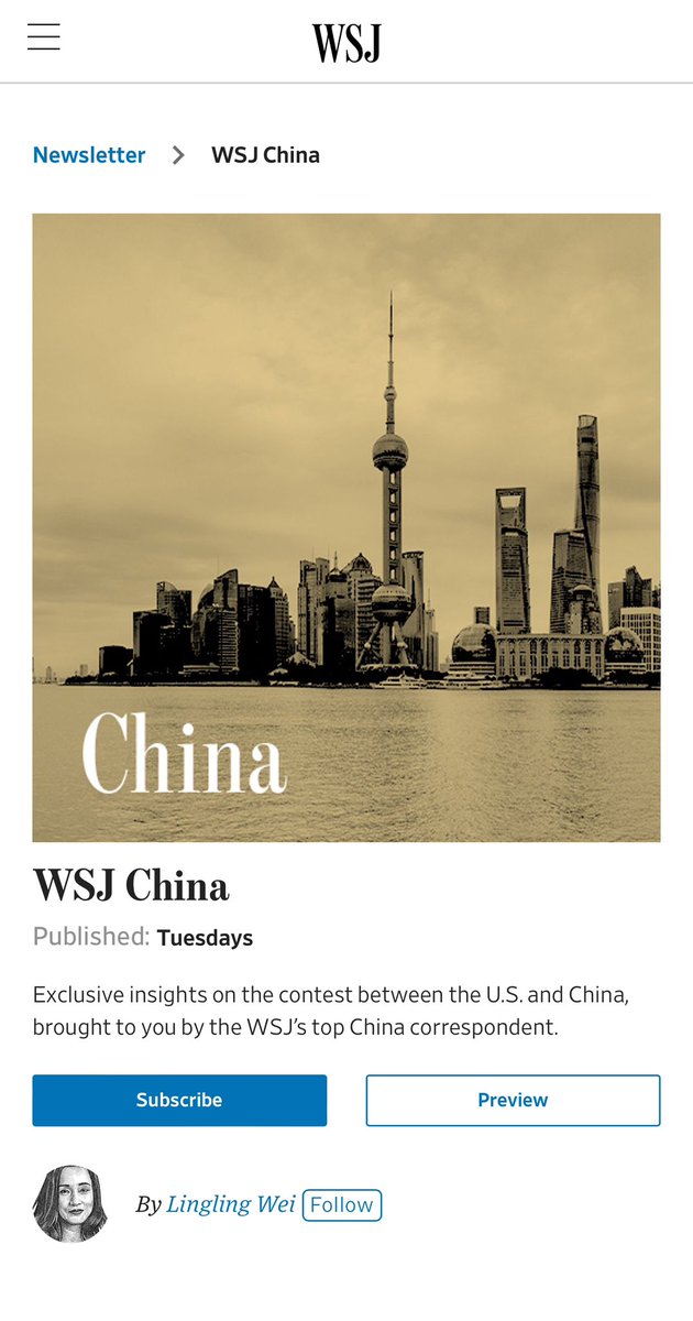 Lingling Wei 魏玲灵 (@lingling_wei) on Twitter photo Welcome to subscribe to WSJ China, our new weekly delivered to your inbox every Tuesday (or Wednesday for the Chinese edition), with <a href="/hwclarence/">Clarence Leong</a> and team wsj.com/newsletters/ws… Welcome to subscribe to WSJ China, our new weekly delivered to your inbox every Tuesday (or Wednesday for the Chinese edition), with <a href="/hwclarence/">Clarence Leong</a> and team wsj.com/newsletters/ws…
