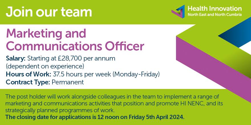 📣 FINAL REMINDER: We have an exciting opportunity available for a Marketing & Communications Officer to join the HI NENC team. Find out more and apply before 12 noon on Friday 5th April 2024 👇 bit.ly/3IySSqc