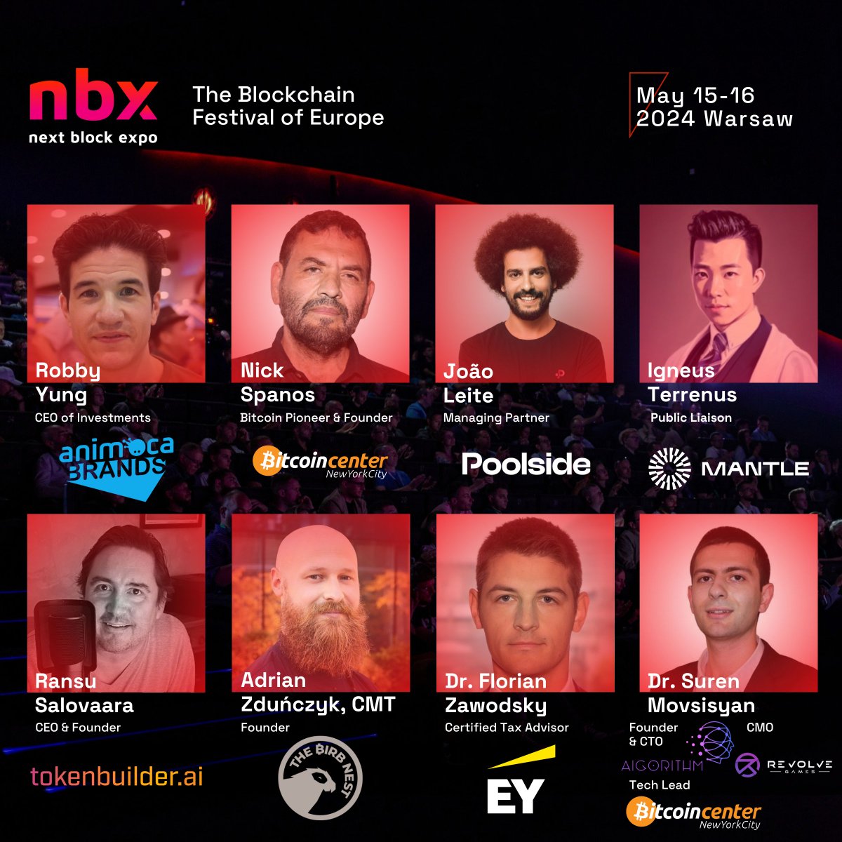 🎉 Exciting News 🎉 🌟 We are thrilled to reveal the first batch of Speakers for Next Block Expo Warsaw 2024! 🎤 Prepare to be inspired as you'll have the chance to hear from: 🔹 @viewfromhk, CEO of Investments at @animocabrands 🔹@Nickspanos, Bitcoin Pioneer, Founder of