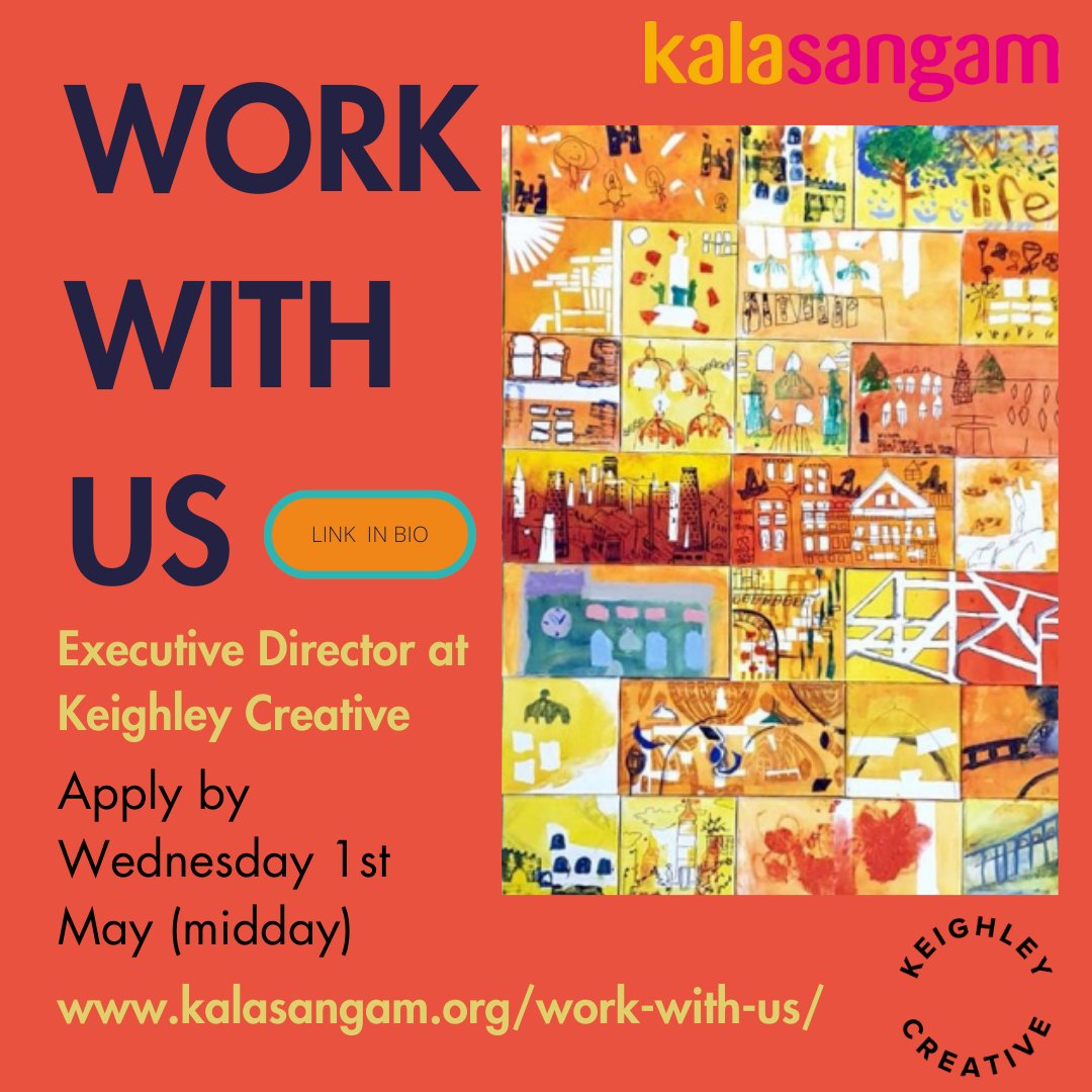 🚨 19 DAYS LEFT TO APPLY 🚨 📢Come and work with us and @CreativeKly Employed by Kala Sangam but seconded to Keighley Creative, the position will provide inspirational leadership, shaping the organisation’s vision whilst developing a sustainable future for the company #Bradford