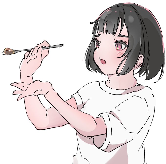 「black hair holding spoon」 illustration images(Latest)
