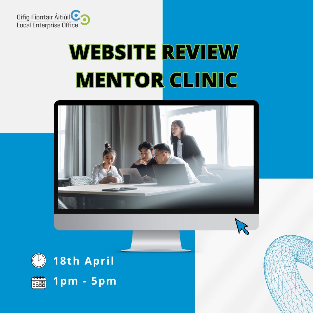 Make the most of your website, book a free 1 to 1 consultation. Let us help you get your website working harder for your business in just 1 hour! 💻 tinyurl.com/437xf5us #LEOMayo #MakingItHappen #LocalEnterprise #BusinessHelp