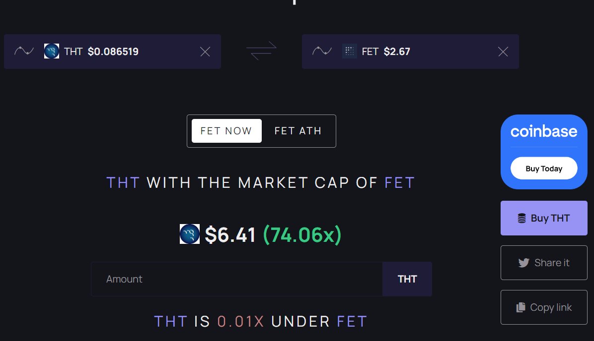 I am also accumulating $THT. Their first AI patent is dating back to 2014 and their tier A team is working with web2's biggest companies. You can buy $FET while the company is bankrupt and therefore merging with others, we are not the same