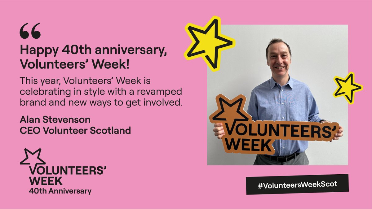 Join us from Mon 3rd - Sun 9th of June to celebrate volunteers, volunteering and 40 years of Volunteers' Week! All new guidance and resources are available here: volunteersweek.scot #VolunteersWeekScot