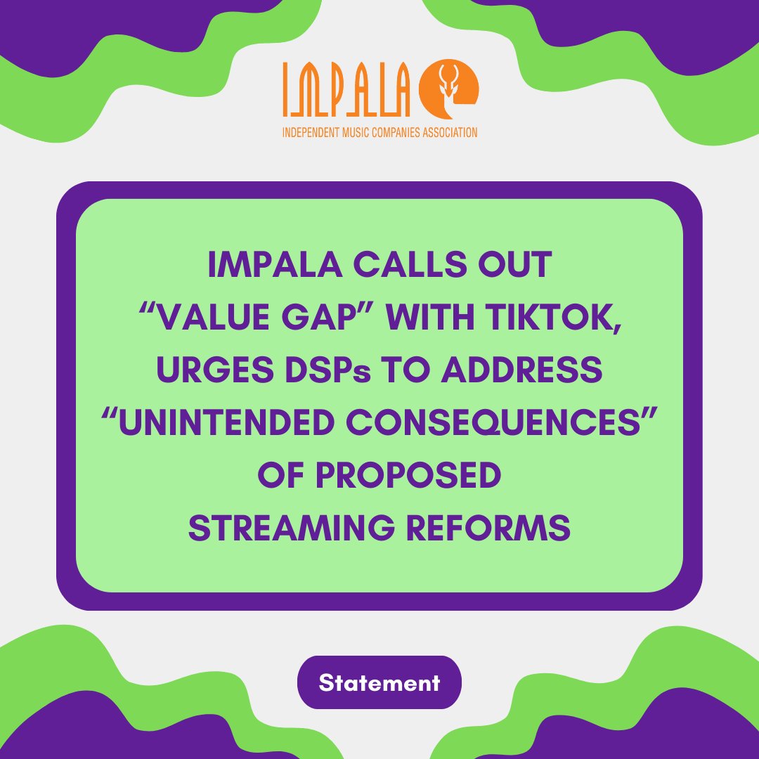 🔸IMPALA calls out the existing 'value gap' with 'moment economy' services like TikTok, as well as the impact of recent reforms proposed by Deezer, Spotify and Apple. Statement 👉 bit.ly/3POAspd IMPALA's Streaming Plan 👉 bit.ly/3NPs32T