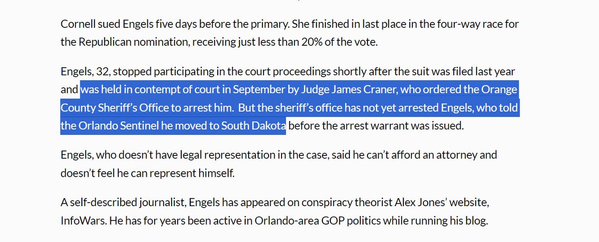 This story - about a lawsuit alleging GOP insiders teamed up a fringy blogger to sandbag another GOP candidate - is bonkers. (And apparently in Central Florida, when a judge orders your arrest, you can just claim you left town, and that's that.) via @reporterannie