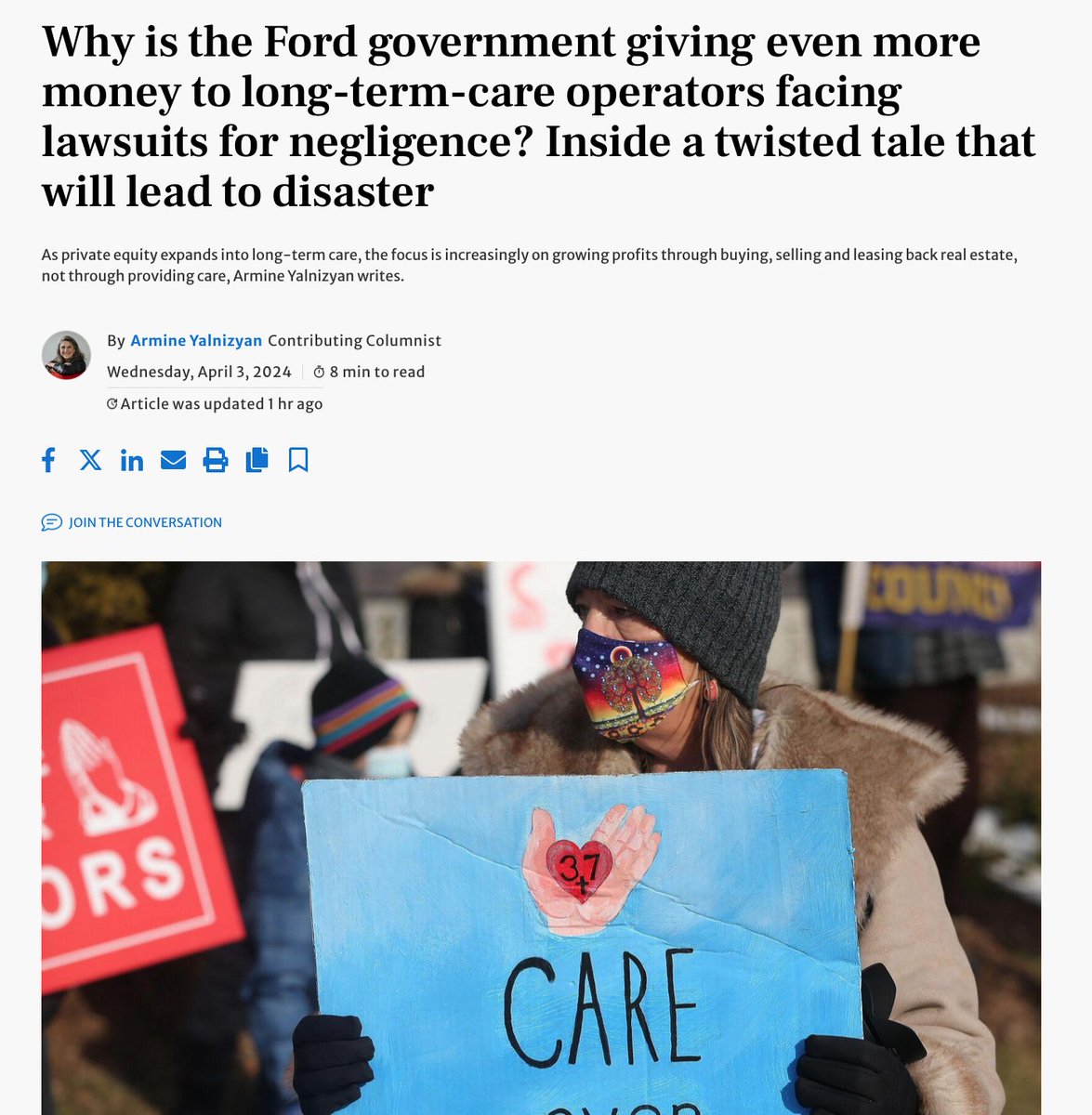 'Accountability' in @fordnation’s Ontario. #LTC profiteers, whose neglect in COVID led Ont to call in the military, are handed more of our tax dollars --but now 'shielded from risks, liabilities and responsibilities' #crimepays thestar.com/business/opini… 🙏@ArmineYalnizyan