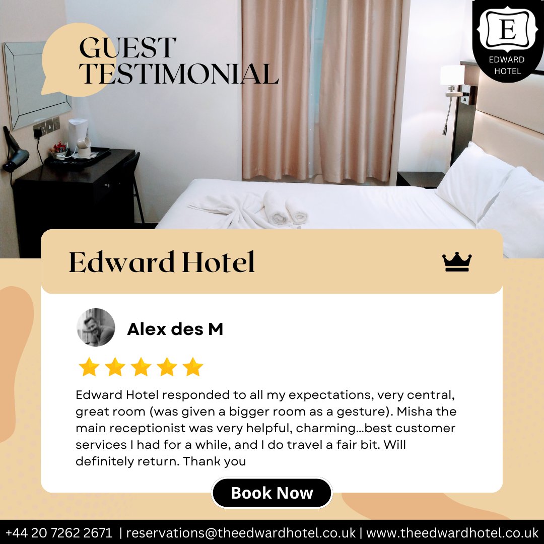 Discover why guests love staying at the Edward Hotel in Paddington London! 🌟 Read our latest guest reviews and see why we're the go-to choice for a comfortable stay.
Website: theedwardhotel.co.uk
Contact us: +442072622671
.
#edwardhotel #HotelLondon #hotellondon #londonhotel