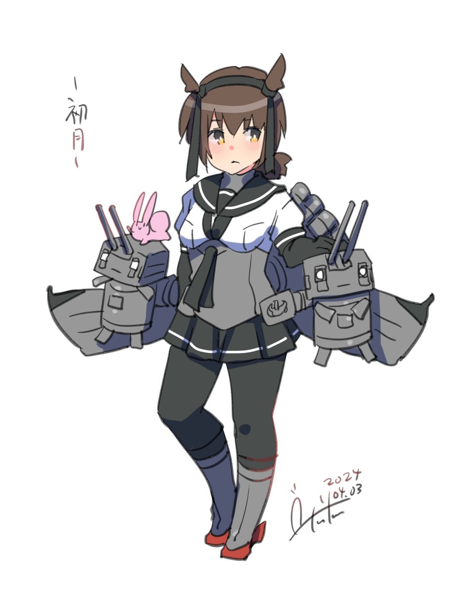 hatsuzuki (kancolle) 1girl short hair simple background skirt brown hair white background standing  illustration images