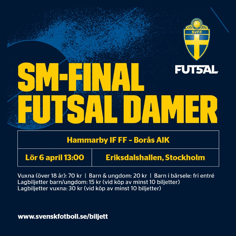 svenskfotboll's tweet photo. SM-final i Eriksdalshallen 🏆

På lördag ska en svensk mästare koras i futsal. Hammarby IF FF tar emot regerande mästaren Borås AIK 🙌