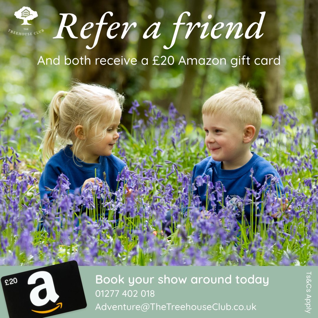 Club_Treehouse's tweet photo. Recommend a Friend and receive £20 Amazon vouchers - each!

Share The Treehouse Club love and invite more friends to come to play and learn with us!

Book your show around today - 01277 402 018 / adventure@thetreehouseclub.co.uk

T&amp;Cs apply
#learnthroughplay #friends #comeandplay https://t.co/heeU2EhEh2