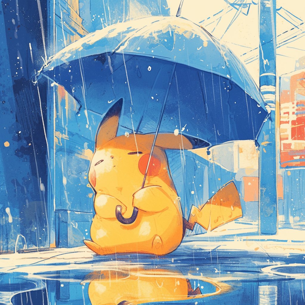 ピカチュウ 「Pikachu on a rainy day 」|tarteのイラスト