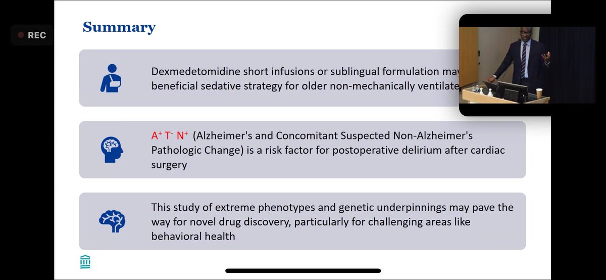Excellent scientific discussion of up-to-date clinical and laboratory postoperative delirium research by Dr. Seun Johnson-Akeju at BIDMC Anesthesia Week - John Hedley-Whyte Lecture.