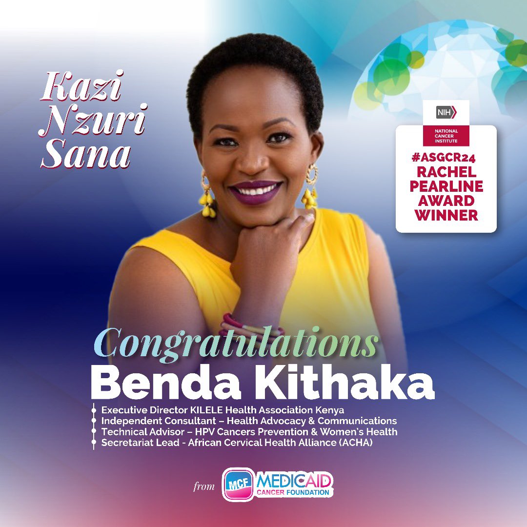 Congratulations, Benda Kithaka @BendaKithaka on being awarded the 2024 Rachel Pearline Award for Advocacy by the NCI Global Centre for Health. @NCIGlobalHealth Your dedication to advocating for cervical cancer elimination in Africa is inspiring. This recognition is