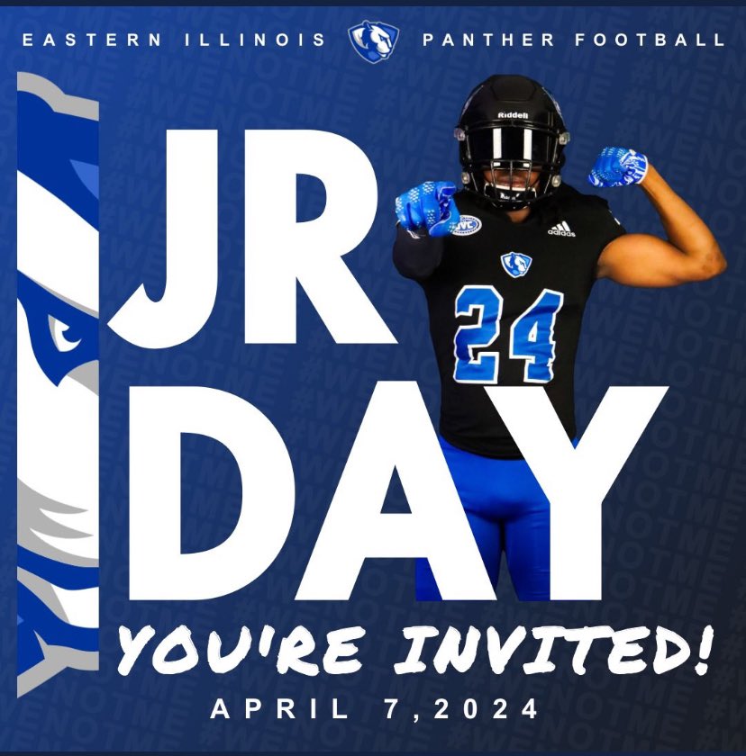 Excited for a JR day visit to @EIU_FB on April 7th! Thankful for the invite @COACHT2_ !! @FB_Coach_Wilk @CoachJGendron @GSDathletics @CoachSweany @Rye_B_Thats_Me @TheD_Zone @coachsikora