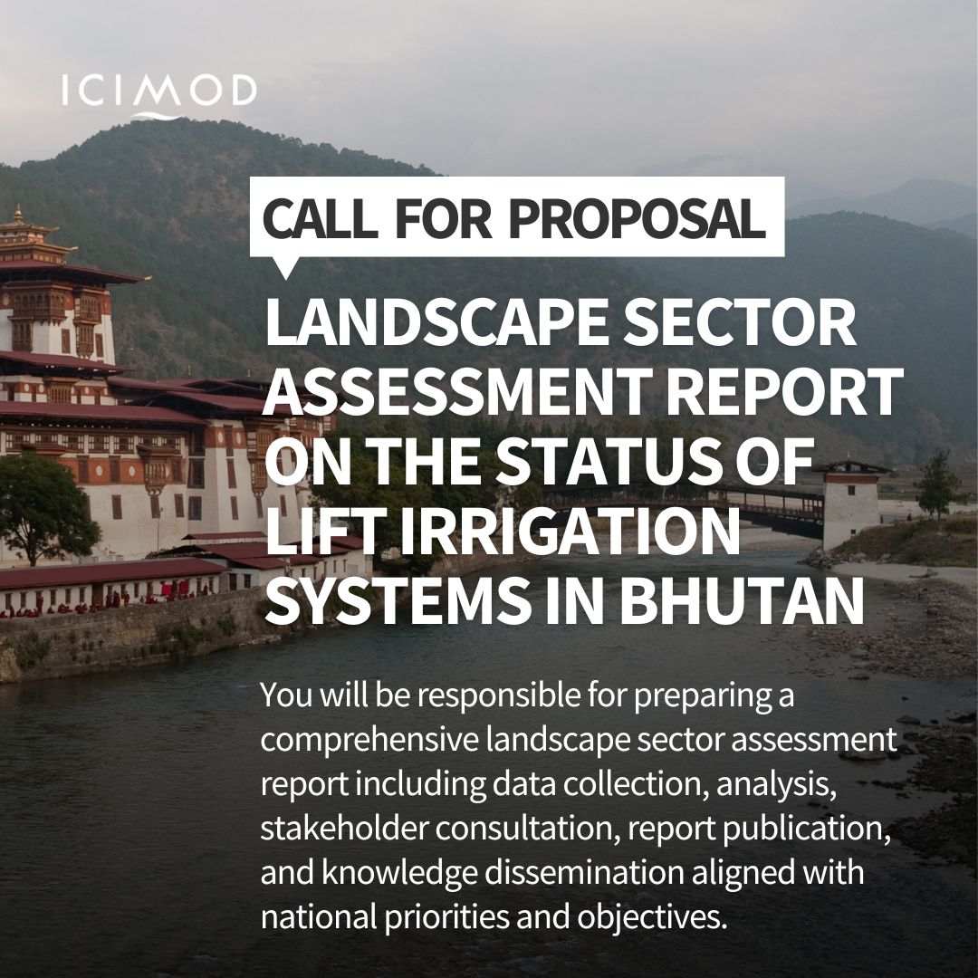 #CallForProposals:

We're actively seeking a consultancy service for the preparation of a comprehensive landscape sector assessment report on the status of lift irrigation systems in #Bhutan. 

Deadline: 15 April 2024
For more details:  hkh.pub/rpf-irrigation…